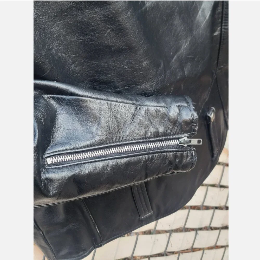 Vintage 1970s Harley Davidson Leather Motorcycle Jacket Men 44 Wool Lining Black - Picture 5 of 16